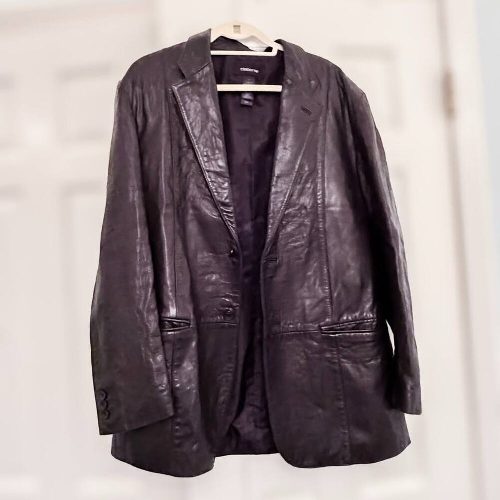 Claiborne Black 100% Leather Blazer Jacket Men's Size 44R